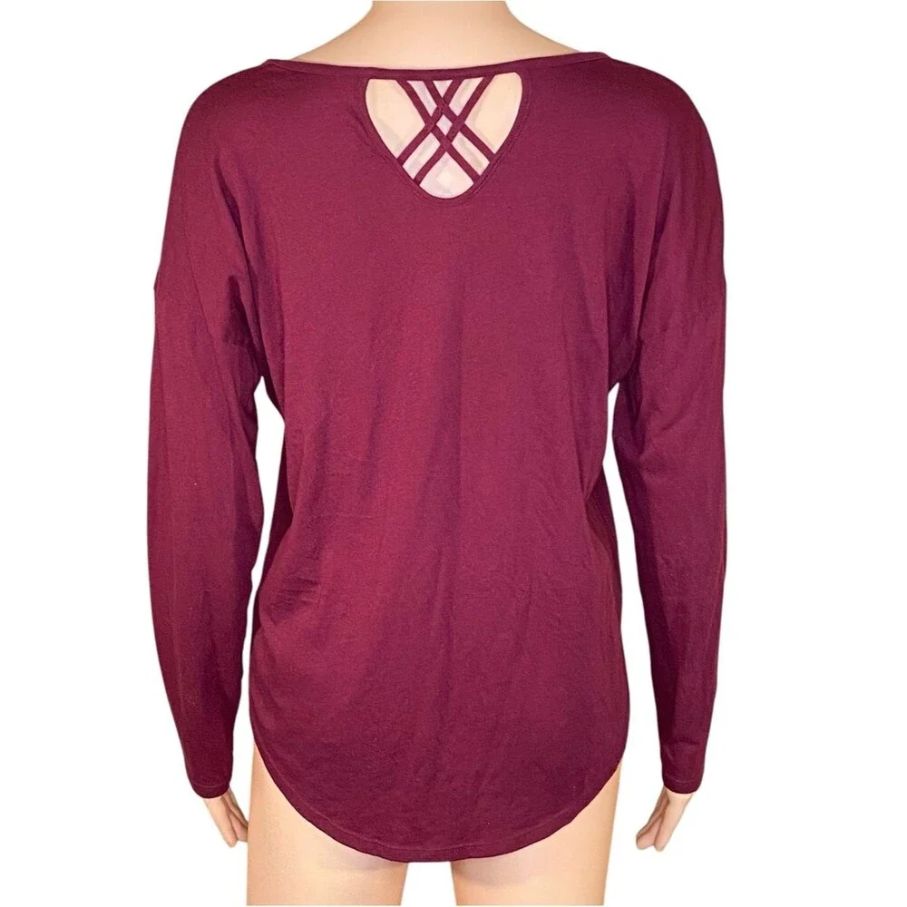 Old Navy Softest Tee Burgundy Long Sleeve Crewneck Cris Cross Girls Size XXL 18